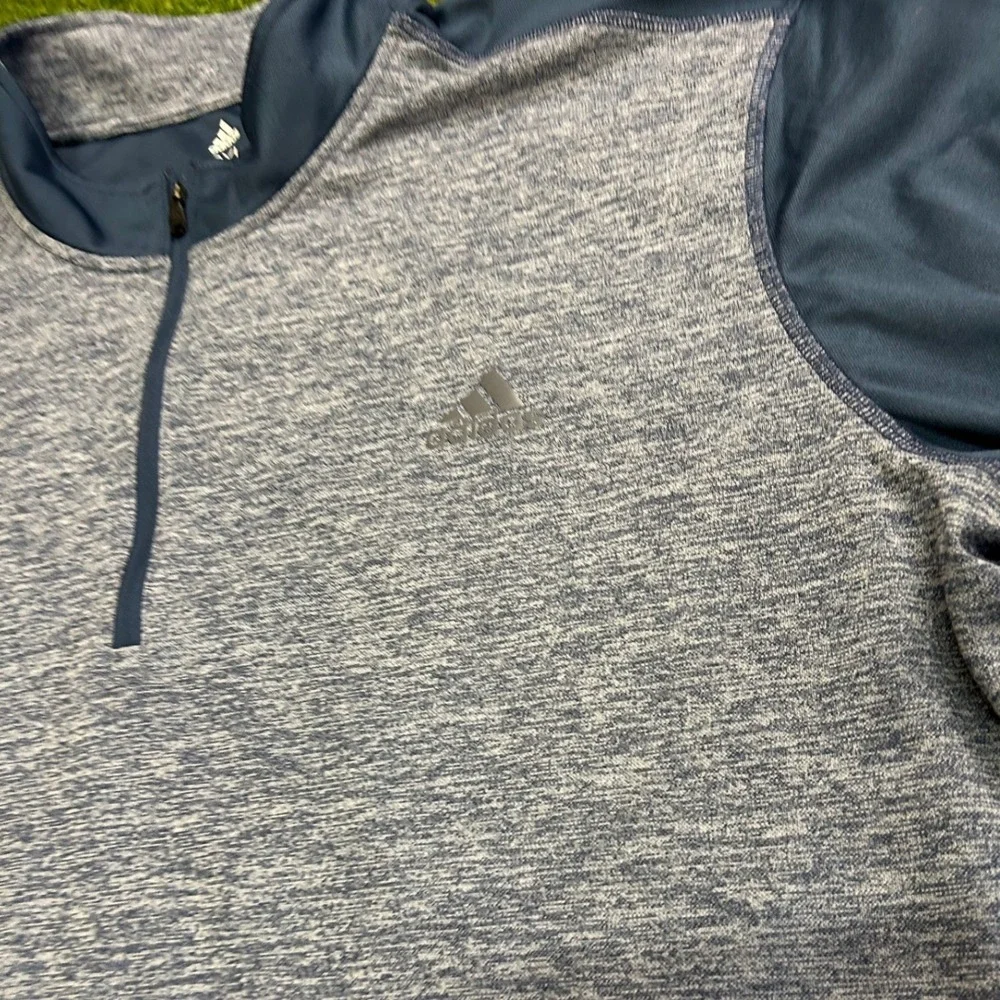 Adidas Golf Mens 2XL Blue Heathered Quarter Zip Pullover Long Sleeve Shirt